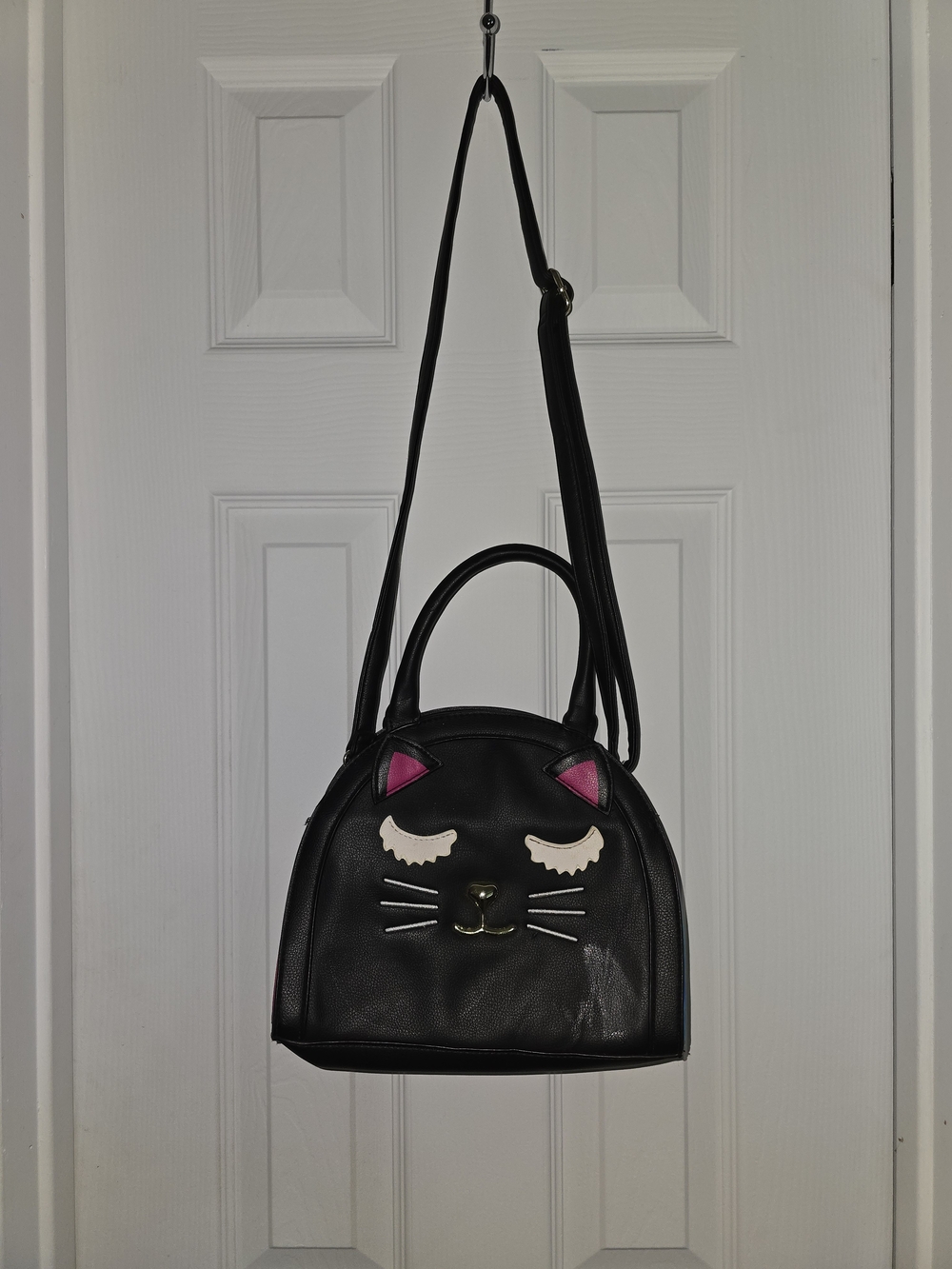 Black Cat Face Satchel with Pink Ear Accents